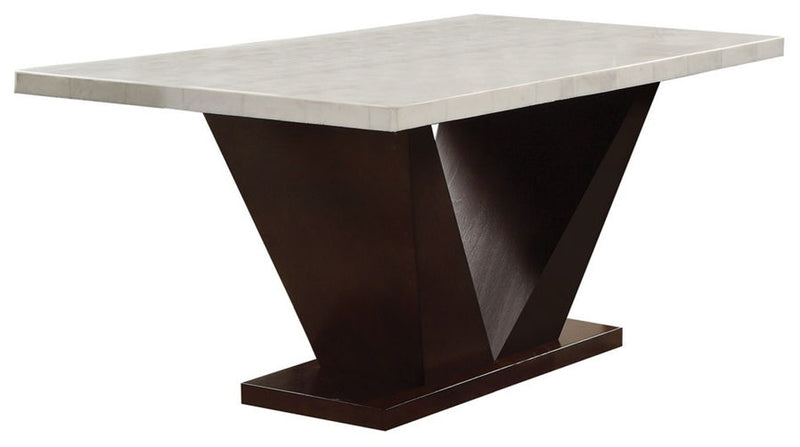 64" Marble And Solid Manufactured Wood Pedestal Base Dining Table - Brown / White