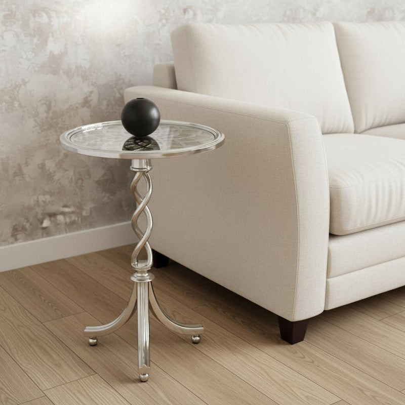 Aluminum Open Lattice Round Top End Table - Silver