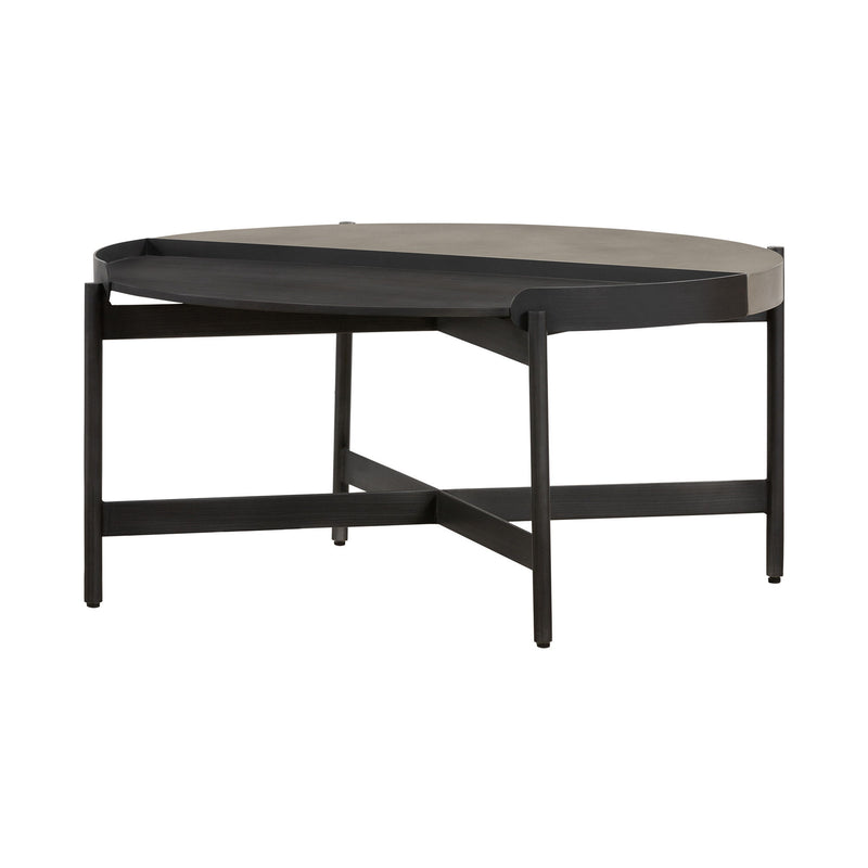 Concrete And Metal Round Coffee Table - Gray And Black