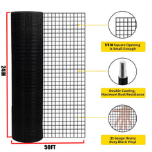 Load image into Gallery viewer, Vinyl Coated Hardware Cloth, 21 Gauge, Galvanized Steel, For Poultry Netting And Chicken Coop - Black
