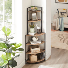 Load image into Gallery viewer, 6 Tier Corner Open Shelf Modern Bookcase Wood Rack Freestanding Shelving Unit, Plant Album Trinket Sturdy Stand Small Bookshelf Space-Saving For Living Room Home Office Kitchen Small Space - Rustic Brown
