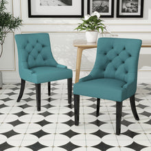 Load image into Gallery viewer, Dining Chair (Set of 2) With Upholstered Diamond Tufting And Espresso Birch Legs - Teal
