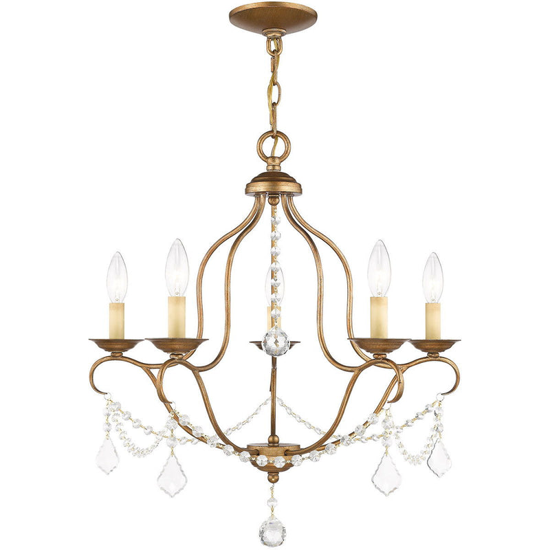 24" Five Light Dimmable Chandelier With Shades - Antiqued Gold