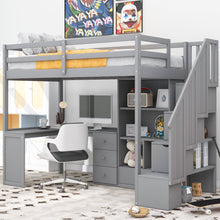 Load image into Gallery viewer, Loft Bed With L Shaped Desk, Drawers, Cabinet, And Storage Staircase
