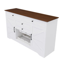 Load image into Gallery viewer, Rustic Farmhouse Kitchen Island With Storage Cabinet, Wood Top Breakfast Bar - White
