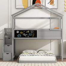 Load image into Gallery viewer, Twin over Full House Bunk Bed with Storage Staircase and Blackboard,Gray(Old SKU: GX001701AAE)
