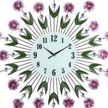 Load image into Gallery viewer, Silent Analog Floral Round Wall Clock - Purple / Green / White
