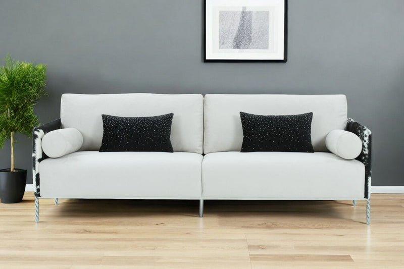 Sofa And Toss Pillows With Silver Legs - White