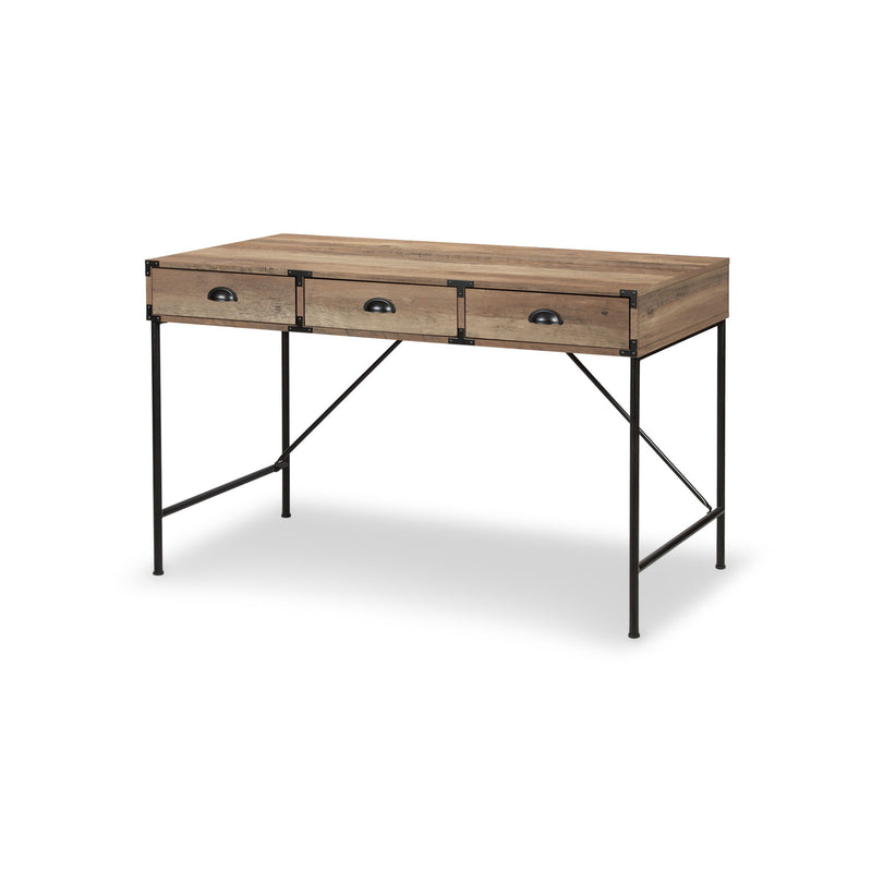 Wall Mounted H-Shape Writing Desk With Three Drawers (565429) - Oak