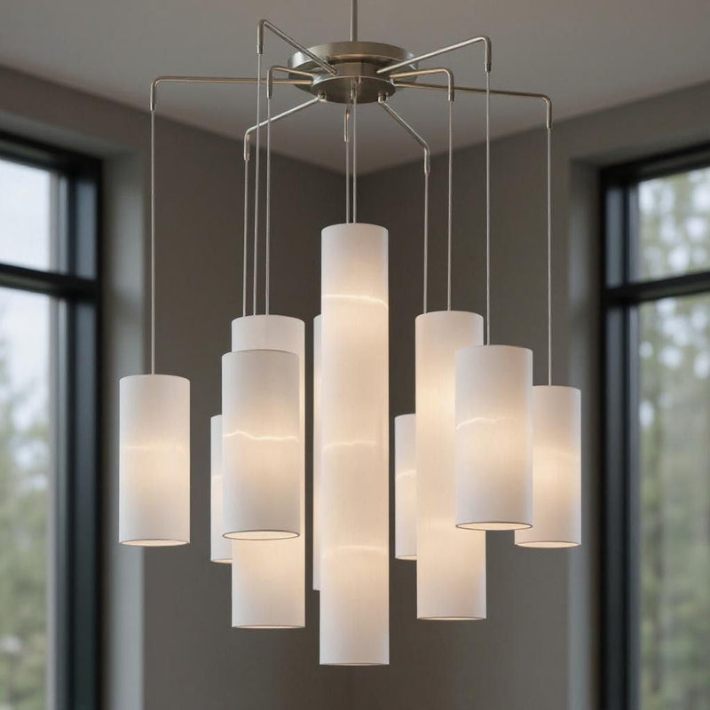 43'' Multi Light Dimmable Chandelier With Shades - Nickel