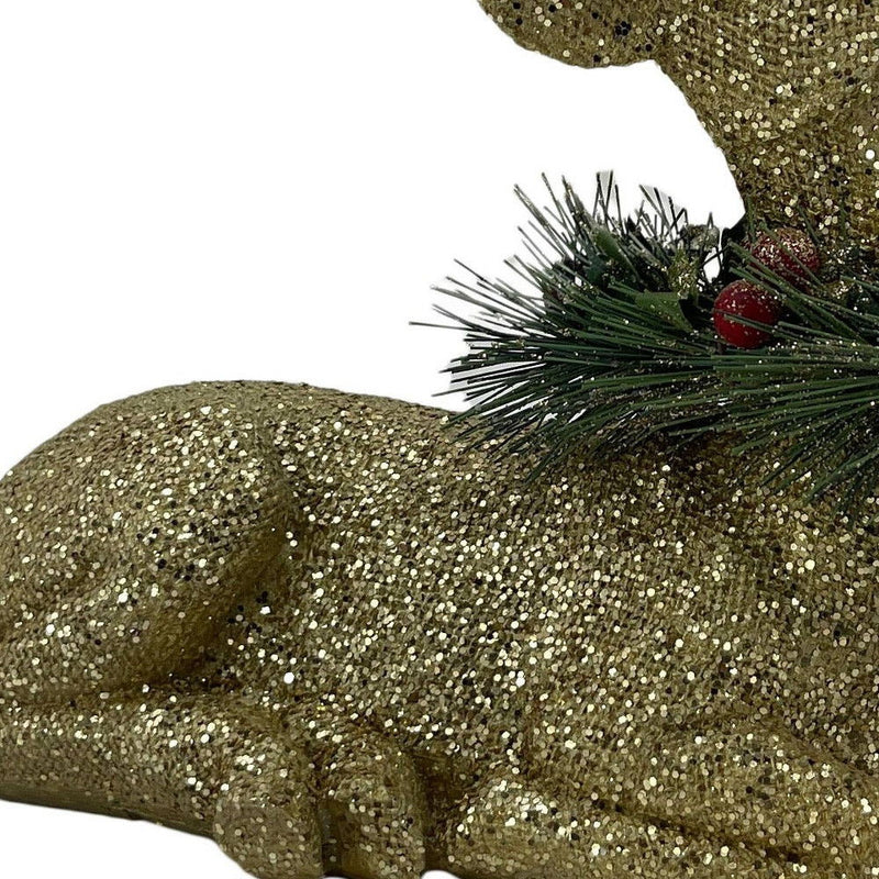 Poly Reindeer Christmas Figurine - Gold / Green / Red