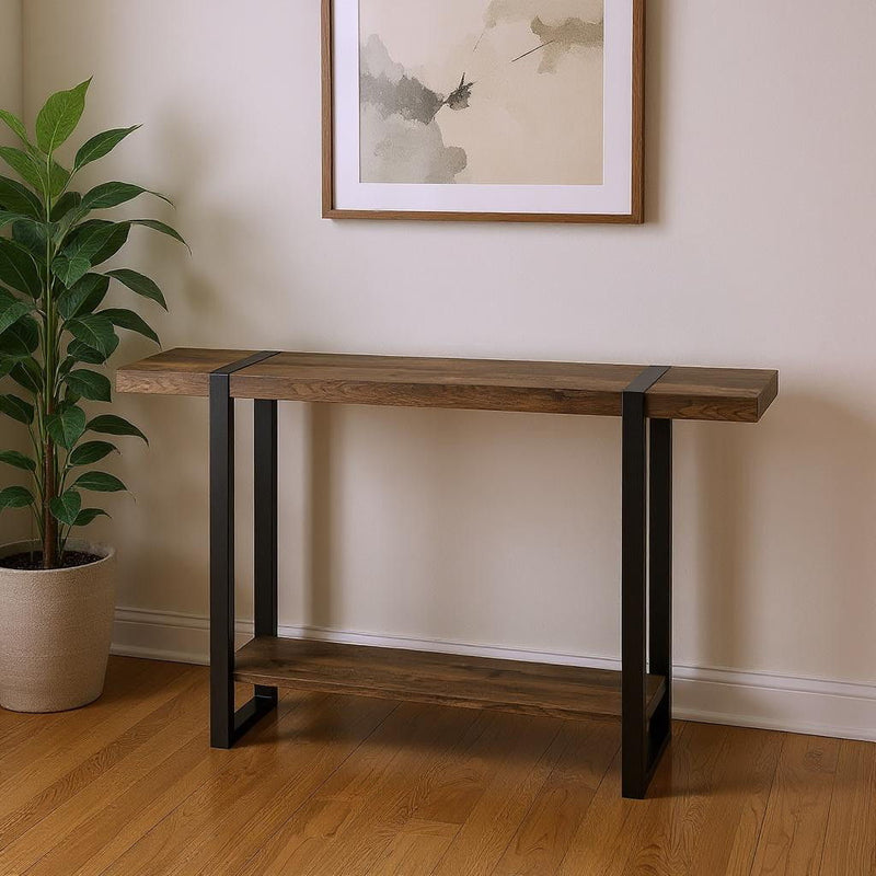 47" Wood And Metal Distressed Sled Console Table With Shelf - Black And Brown