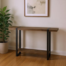 Load image into Gallery viewer, 47" Wood And Metal Distressed Sled Console Table With Shelf - Black And Brown
