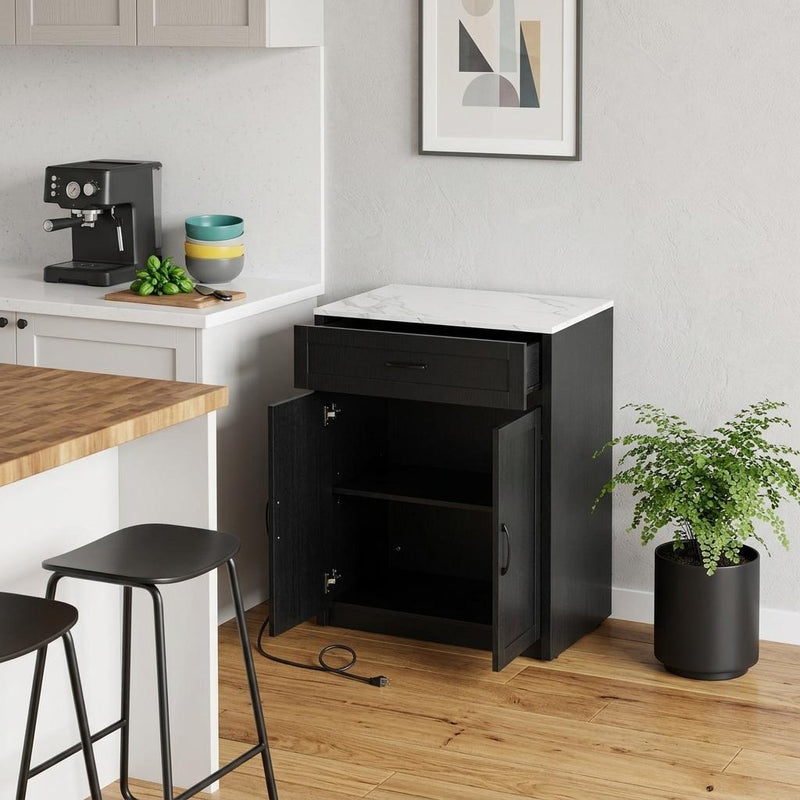 Brown And Wood Flat Door Kitchen Cart - Black