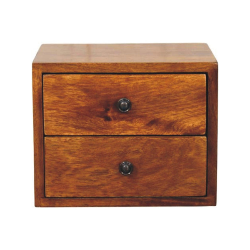 12" Chestnut Solid Wood Two Drawer Floating Nightstand - Light Brown