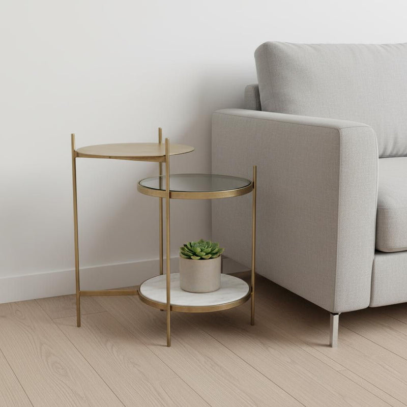 24" Iron Round End Table With Shelf - Brass