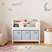 Load image into Gallery viewer, Bookshelf With 3 Tier Front Facing Storage And 3 Bins, Toddler Bookcase For Playroom - White
