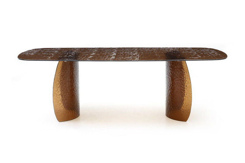 Glass Double Pedestal Base Dining Table - Bronze