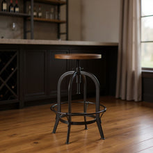 Load image into Gallery viewer, Solid Wood And Metal Backless Adjustable Height Swivel Bar Chair - Brown / Black
