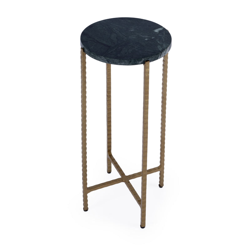 21" Marble And Iron Round End Table - Green And Gold