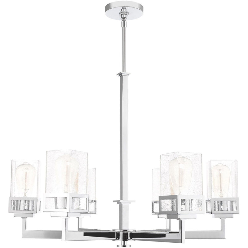 30" Six Light Dimmable Chandelier With Shades - Silver
