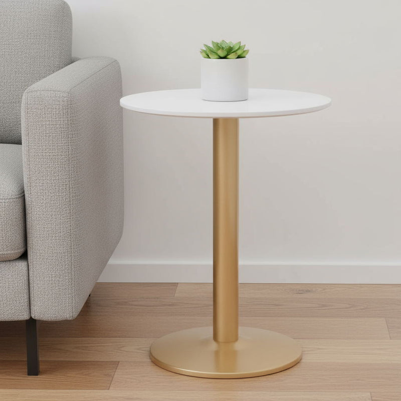 Round End Table - Gold And White