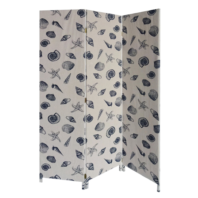Fabric Folding Three Panel Screen Room Divider - Blue And Beige