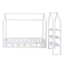 Load image into Gallery viewer, Twin Size Wood House Bed with Fence and Detachable Storage Shelves, White
