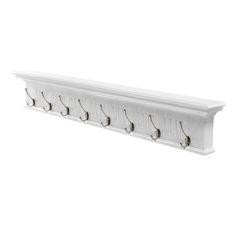 51" Wood Eight Hook Wall Mount Rack - White