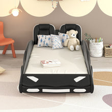 Load image into Gallery viewer, Race Car Shaped Twin Platform Bed With Wheels, Pine Wood Construction
