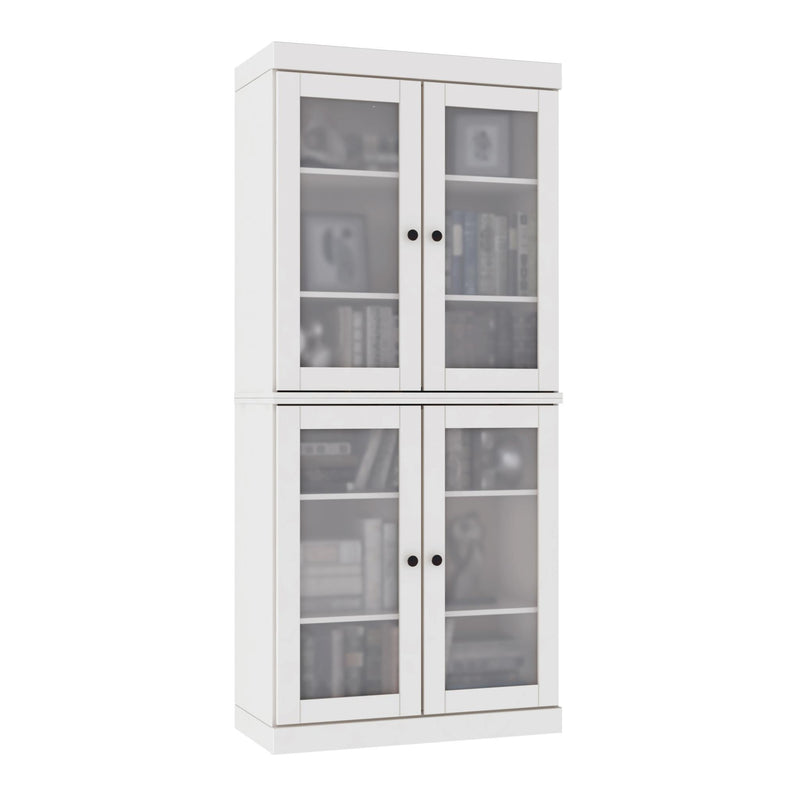 Solid Wood Adjustable Six Tier Library Bookcase With Four Doors (751351) - White