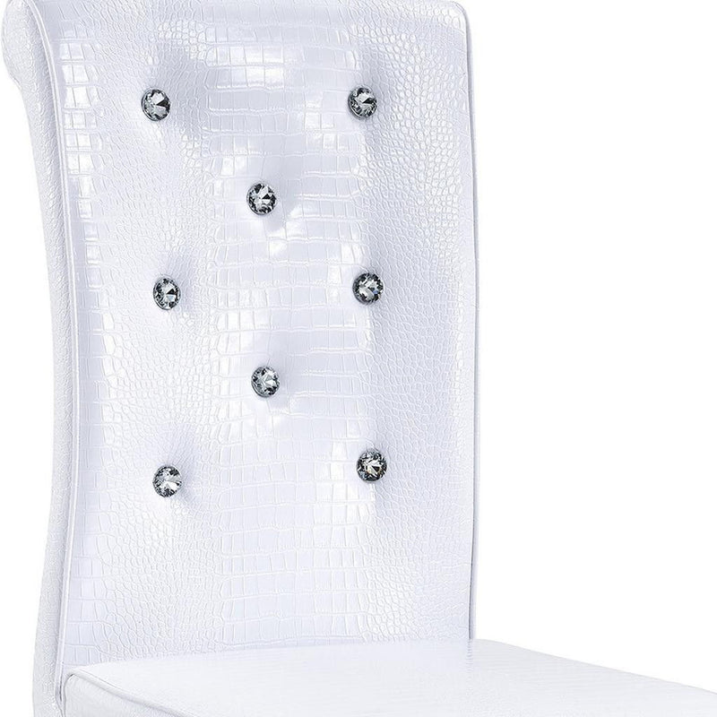 Faux Leather Metal Dining Side Chairs (Set of 2) - White / Silver