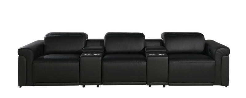 Top Grain Leather Reclining Metal USB Sofa (720365) - Black