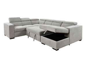 123" Modern U Shaped 7-seat Sectional Sofa Couch with Adjustable Headrest, Sofa Bed with Storage Chaise-Pull Out Couch Bed for Living Room ,Light Gray