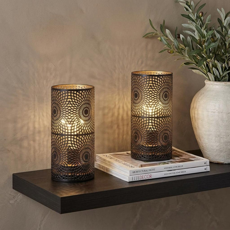 Pierced Novelty Desk Lamp With Cylinder Shade - Black