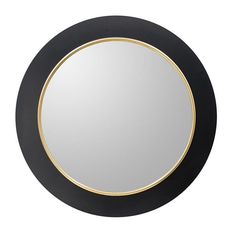 32" Lighted Round Metal Framed Accent Mirror - Black / Gold