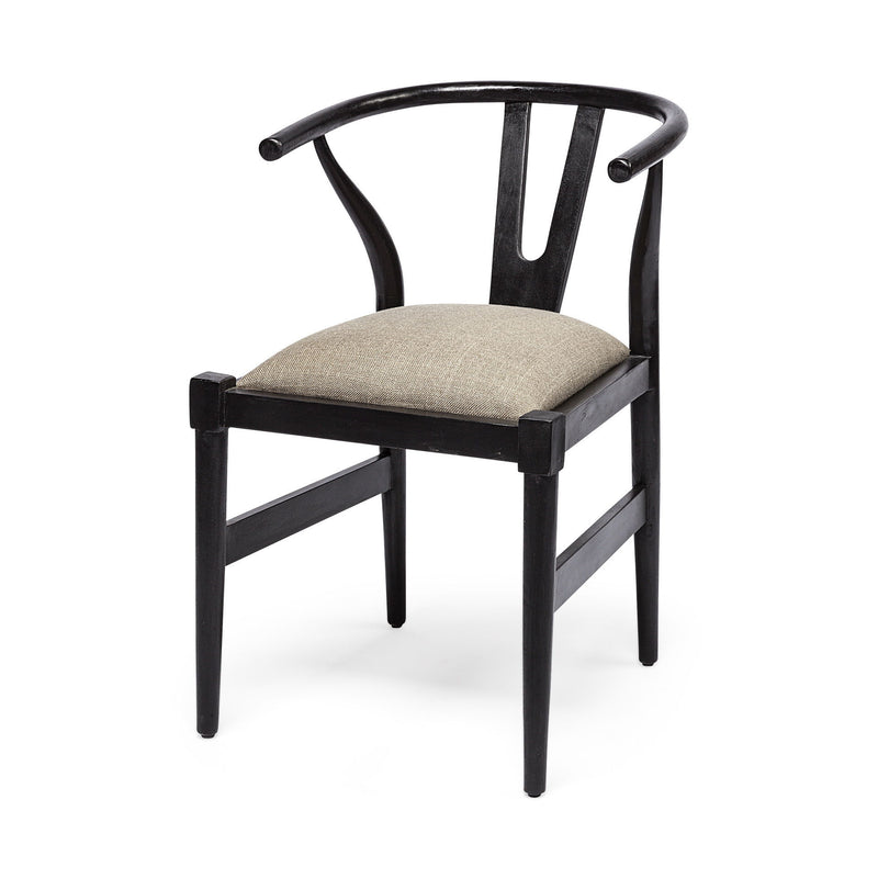Upholstered Linen Wishbone Back Dining Side Chair - Cream