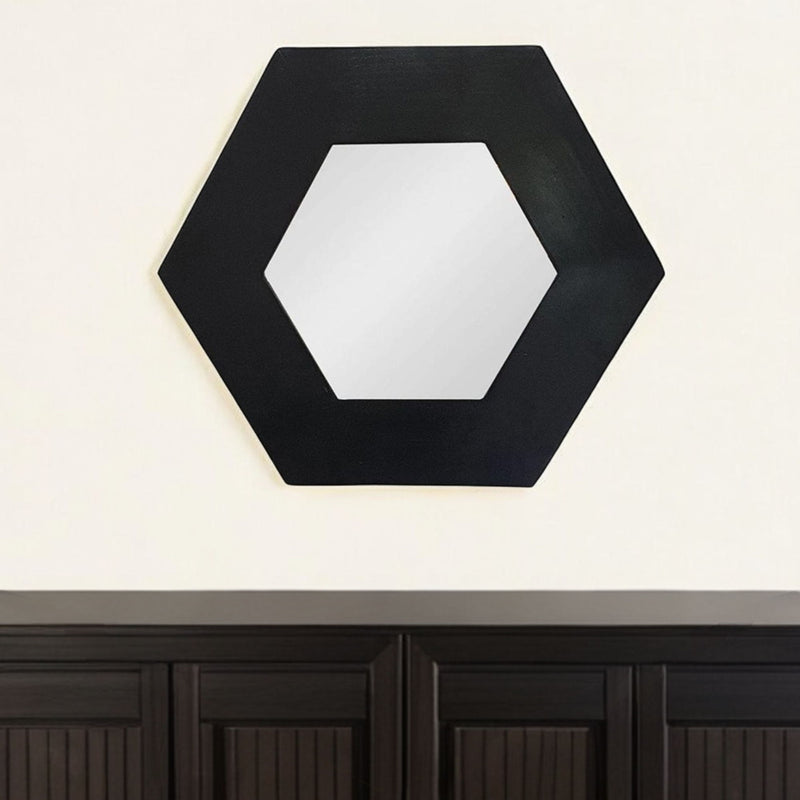 19" Hexagon Framed Accent Mirror - Black