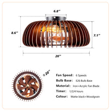 Load image into Gallery viewer, Semicircle Flush Mount Fan Light, (No Included Bulbs) And Remote Control, 6 Speeds, Quiet DC Motor For Living Room - Wood
