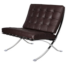 Load image into Gallery viewer, Tufted Genuine Leather Stainless Steel Folding Lounge Chair - Brown / Silver
