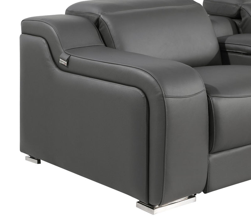 Italian Leather Power Reclining Curved Seven Piece Corner Sectional With Console - Gray