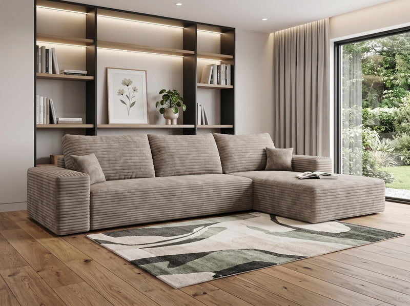 Corduroy Modular L Shaped Sofa And Chaise Sectional (762676) - Camel