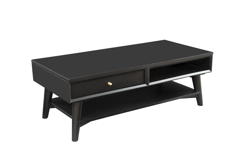 Solid And Manufactured Wood Coffee Table With Drawer - Black