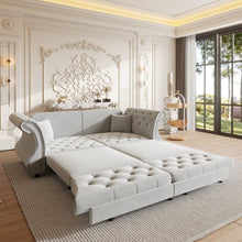 Load image into Gallery viewer, Oversized Chesterfield Pull Out Sofa Bed, Roll Arm Couch With Flower Tufting For Living Room
