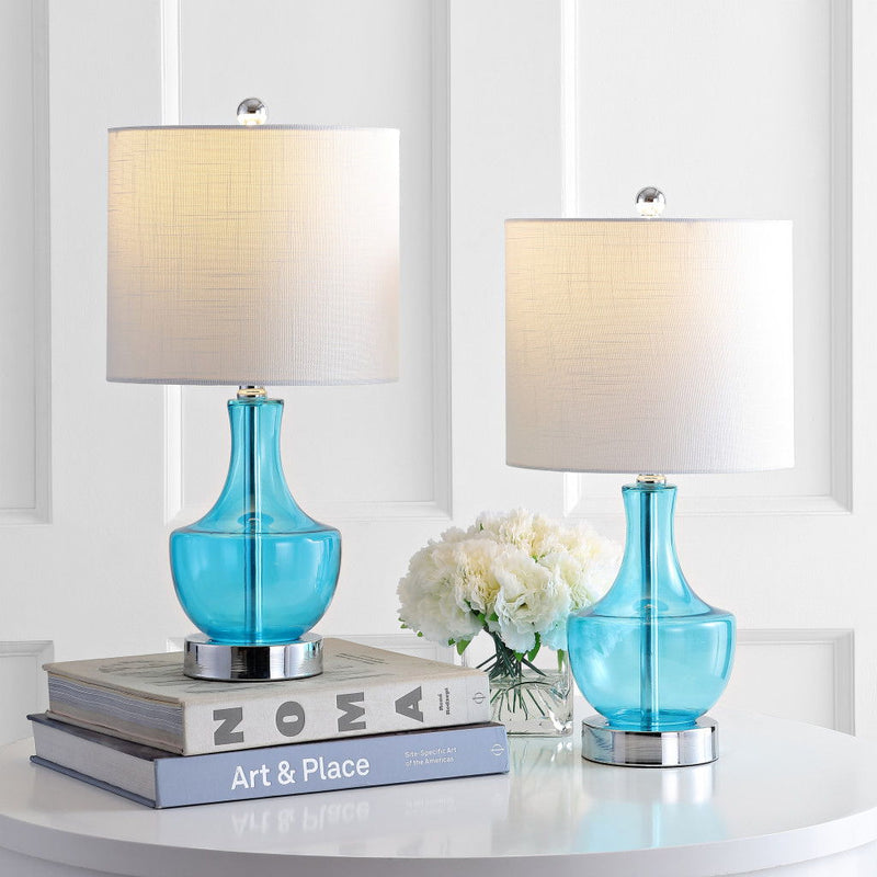 Gourd Bedside Lamps With Drum Shades (Set of 2) - Turquoise / White