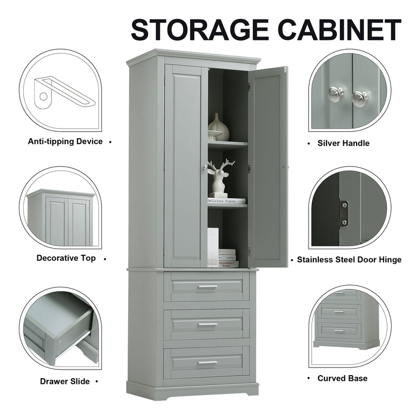 Tall Storage Cabinet With 3 Drawers For Bathroom