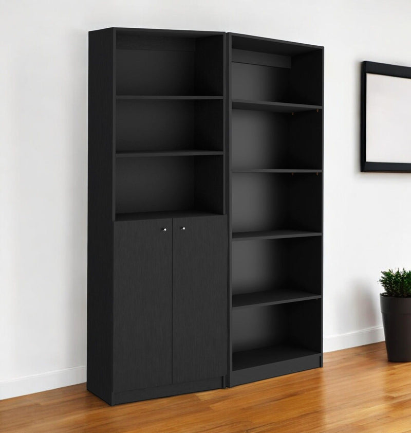 Five Tier Bookcase With Two Doors (Set of 2) - Black