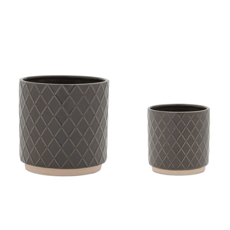 Lattice Round Pot Planters (Set of 2) - Beige / Gray