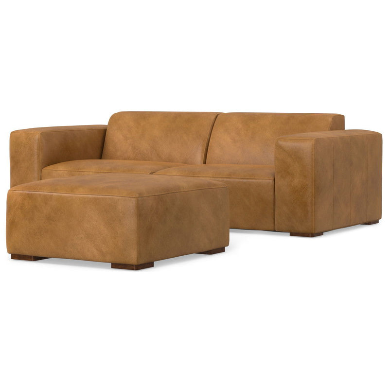 88" 2 Piece Living Room Set Sienna Leather Sofa With Ottoman With Brown Legs - Brown