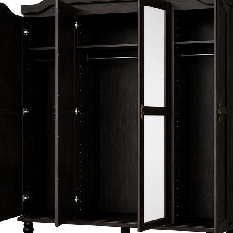 Solid Wood Mirrored Four Door Combo Dresser - Espresso